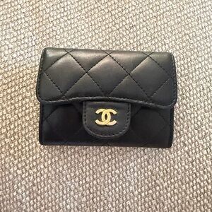Chanel Black Quilted Wallet with Gold Logo